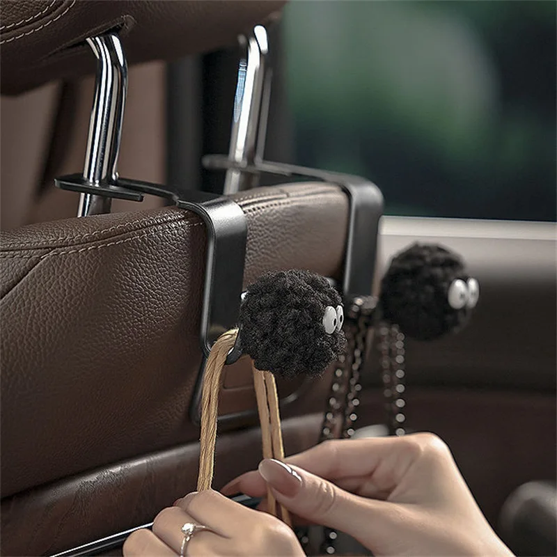 Cute Little Coal Ball Car Seat Back Hook Portable Auto Back Seat Organizer Hanger Storage Holder Auto Interior Accessories 2