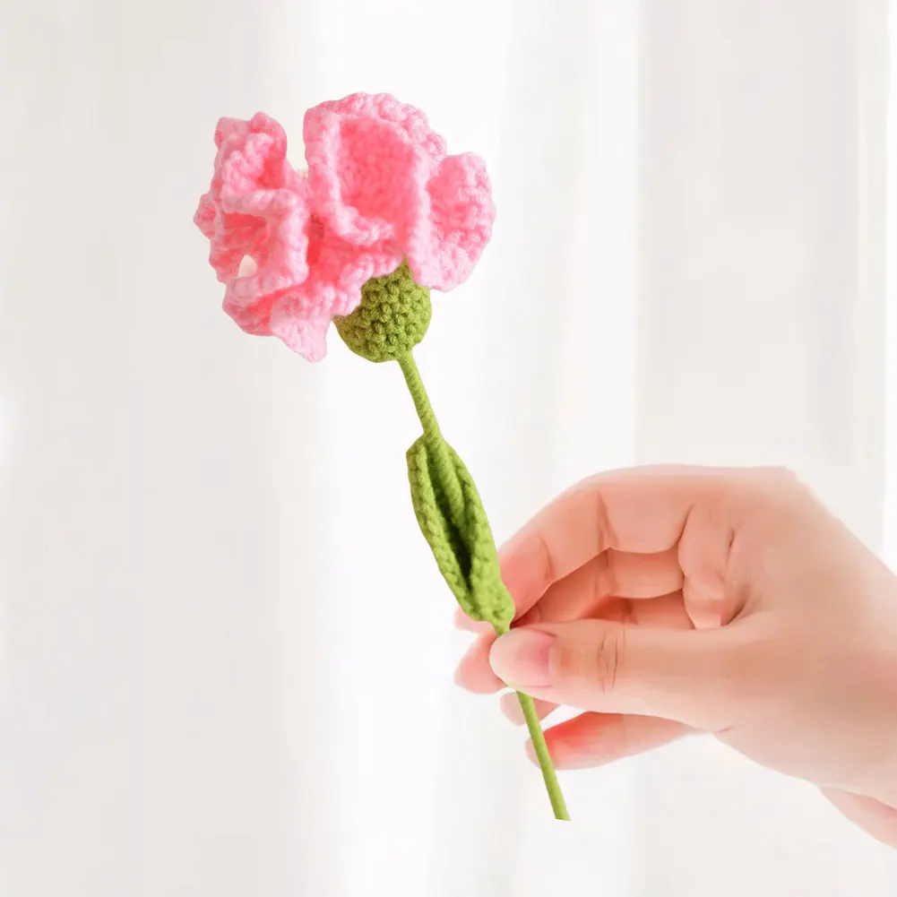 DIY 카네이션 뜨게 부케, 어머니의 날 꽃 부케, 손으로 짠 가짜 꽃, 니트 꽃, 홈 테이블 크로셰, 가짜 꽃