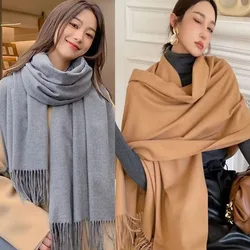 Luxurious Women's Black Checkered Cashmere Wool Scarf - 200x70CM (2PCS - Gray Camel)