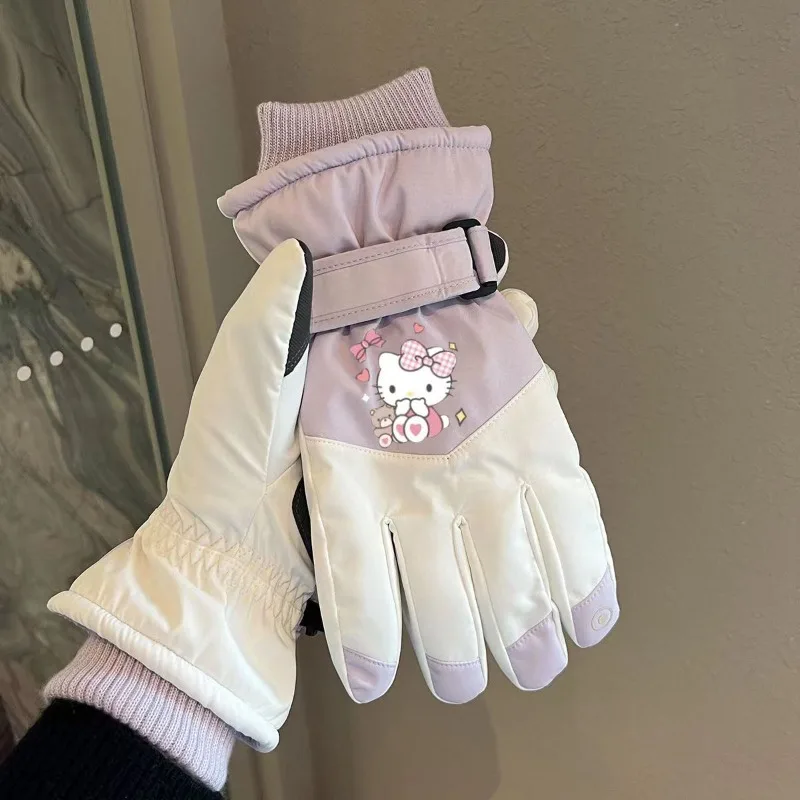 

Kawaii Sanrio Anime Hello Kitty Exquisite Cute Cartoon Winter Thickened Warm Cotton Windproof Cycling Gloves Gifts for Girls