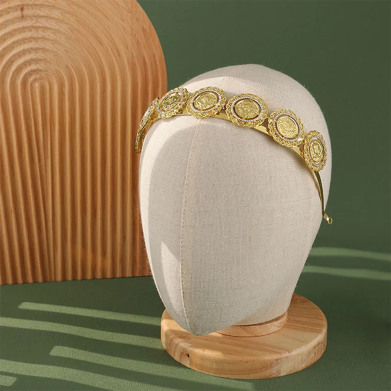 

Украшение для волос в стиле барокко, позолоченный обруч для волос в стиле Фатимы, роскошная Корона в марокканском ретро стиле с цепочкой на голову