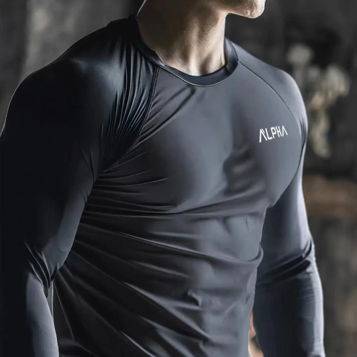 Vestiti maschili top in poliestere elasticità magliette Slim Fit per uomo palestra nera stretto Running Harajuku Fashion Bulk Full Sleeve Tee F - immagine 5
