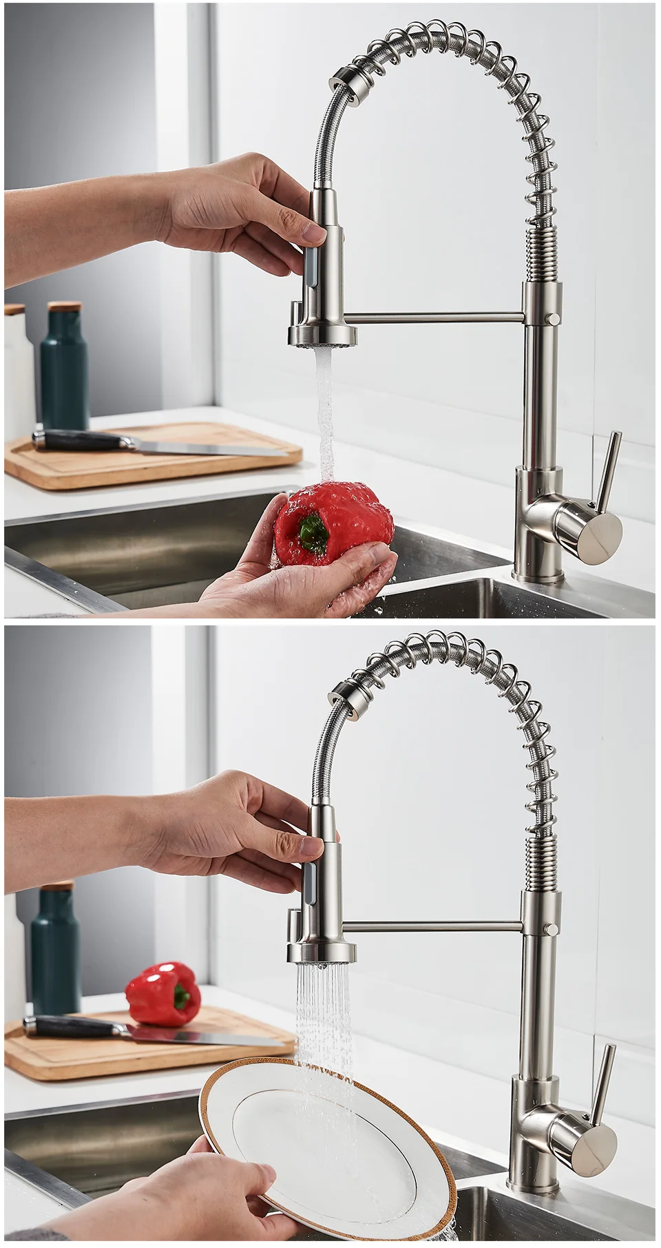 cheap kitchen faucets ROVATE Kitchen Faucet with Pull Down Sprayer, Single Handle Spring Kitchen Sink Faucet Cold and Hot Mixer Tap (Matte Black) ceramic kitchen sink