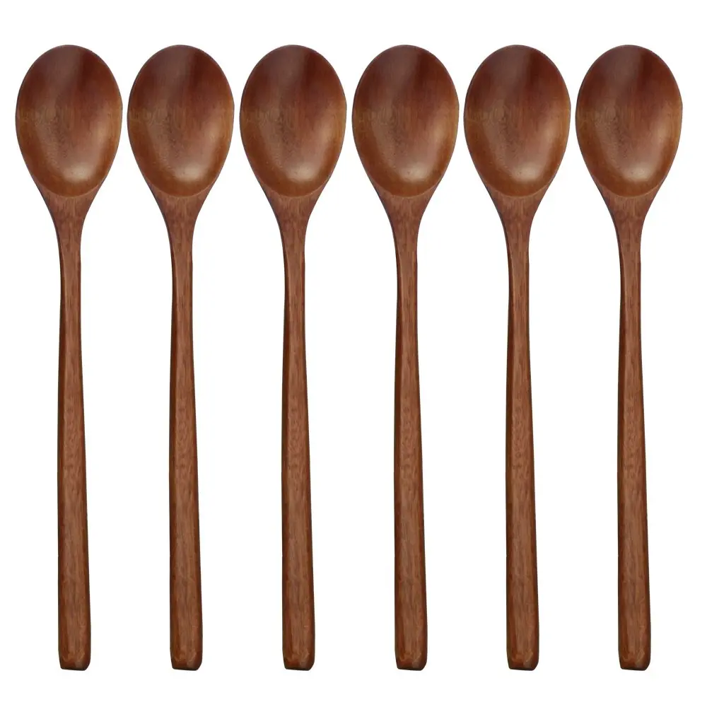 

6pcs Wooden Spoons Food grade Wood Soup Spoons for Eating Mixing Stirring Long Handle Spoon with Japanese Style Kitchen Utensil