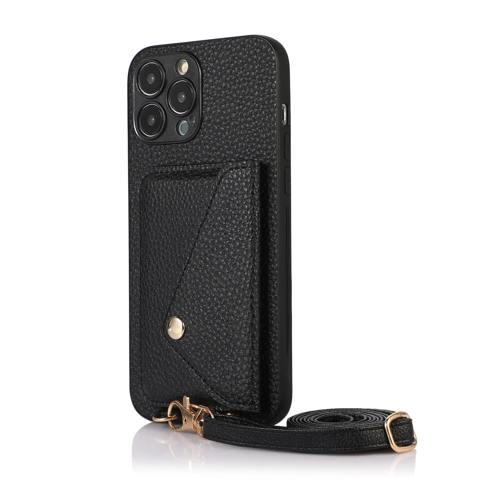 Chic Leather Crossbody Phone Case with Card Holder and Lanyard Strap