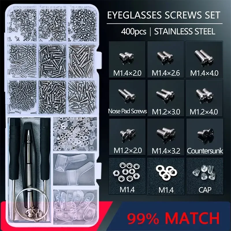 

Eyeglasses Sunglasses Repair Kit Tool Glasses Screwdriver Screws Sets Nuts Nose Pad Optical Parts Assorted