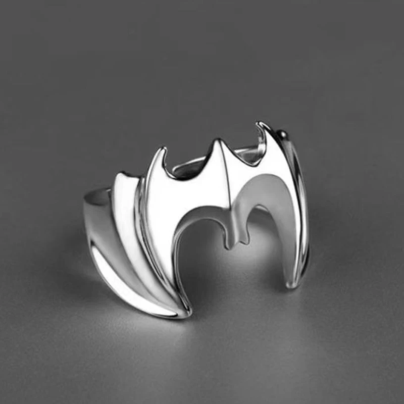 Finger Rings Vintage Bat Ring for Men Open Size Gun Black / Silver