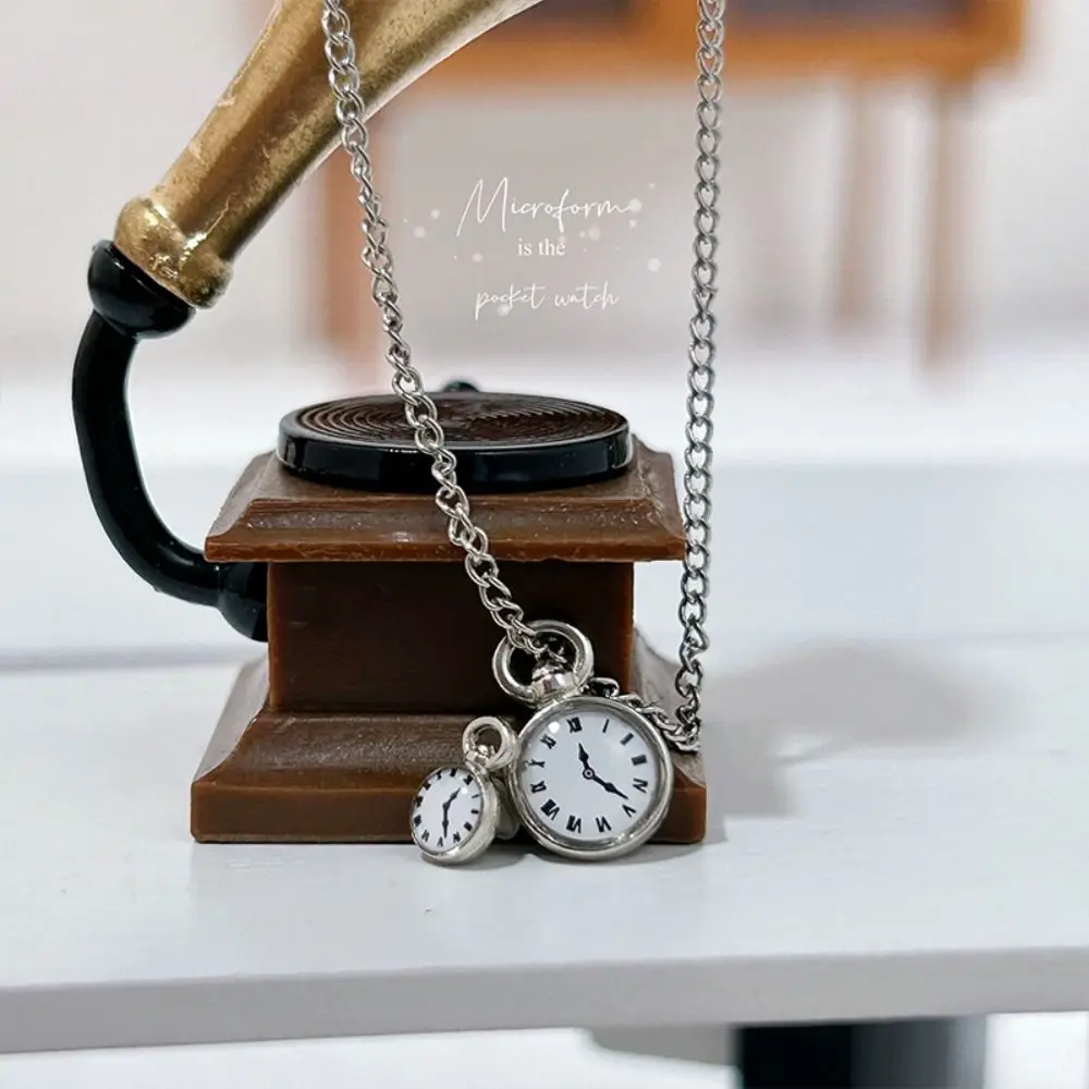 2024 Mini Necklace 1/12 Dollhouse Simulation Vintage Pocket Watch Alloy Mini Necklace Dolls House Accessories Girls