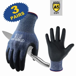 Cut-Resistant Heavy Duty Work Gloves with Firm Non-Slip Grip and Touchscreen Compatibility - XL (BLUE 3PAIRS)