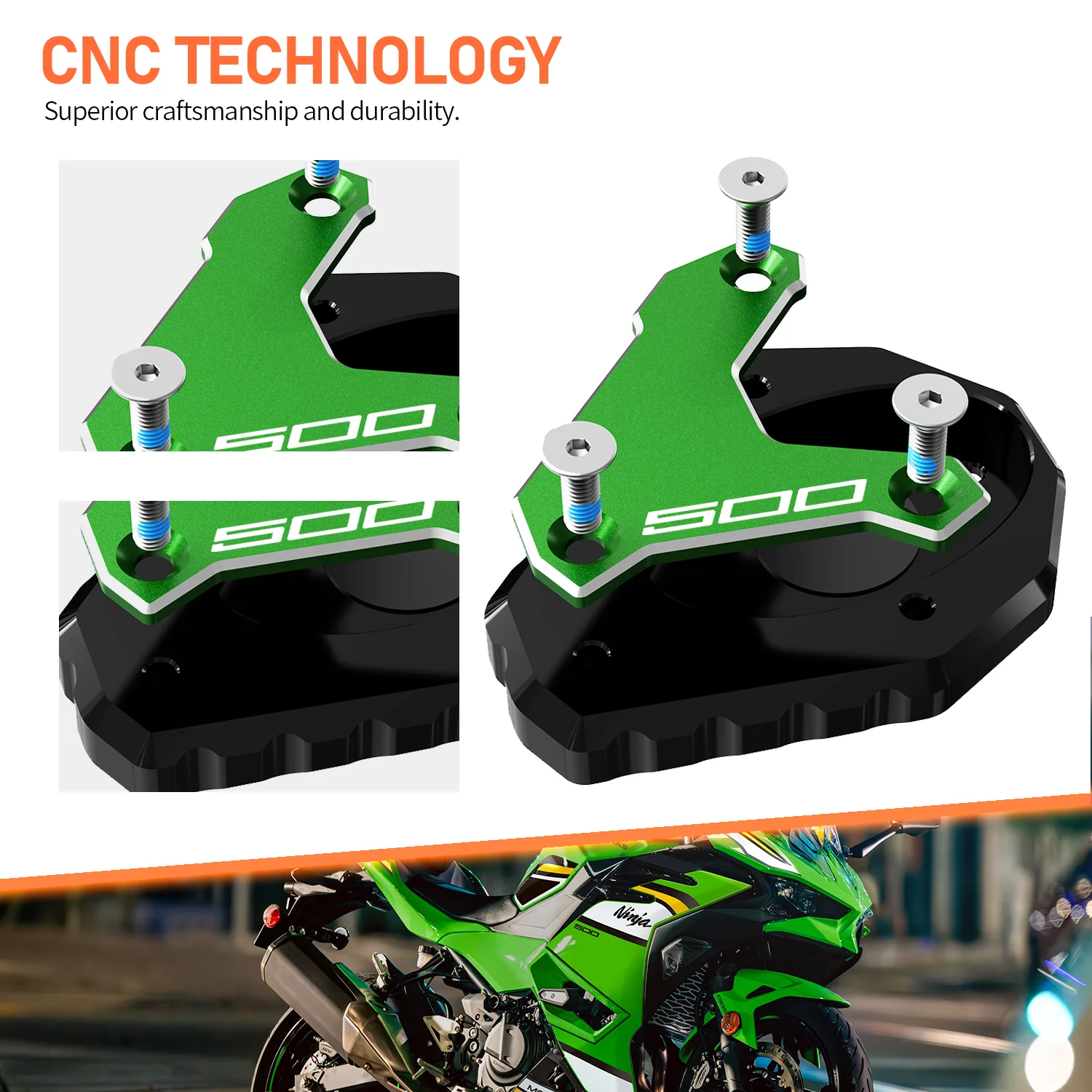Side Stand Extension Pad For Kawasaki Ninja 500 / Z500 SE 2024-2025 - CNC Aluminum, Anti-Slip, Multiple Colors