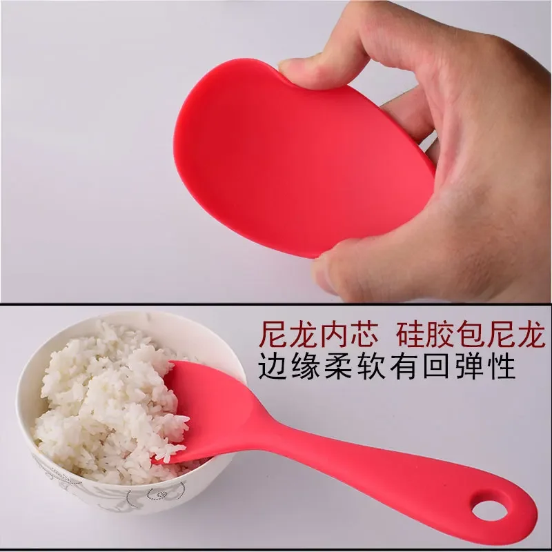Description Picture 4 of itemHanging Silicone Rice Spoon Kitchen Ladle Non-stick Saucepan Electric Rice Cooker Cooking Scoop with Holes Household Items