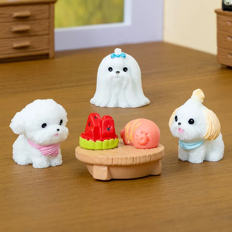 12/14pcs Cute Simulation Dog Puppy Animal Decoration Resin Craft Miniature Figure for Bonsai Microlandscape Fairy Garden Decor 4
