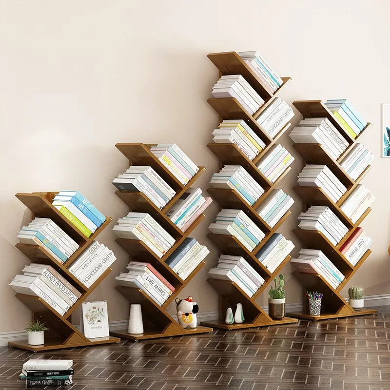 Realife Solid Wood Floor Standing Bookshelf Multi-layer Shelf Space Saving Storage Shelf Living Room Tree Shaped Bookshelf