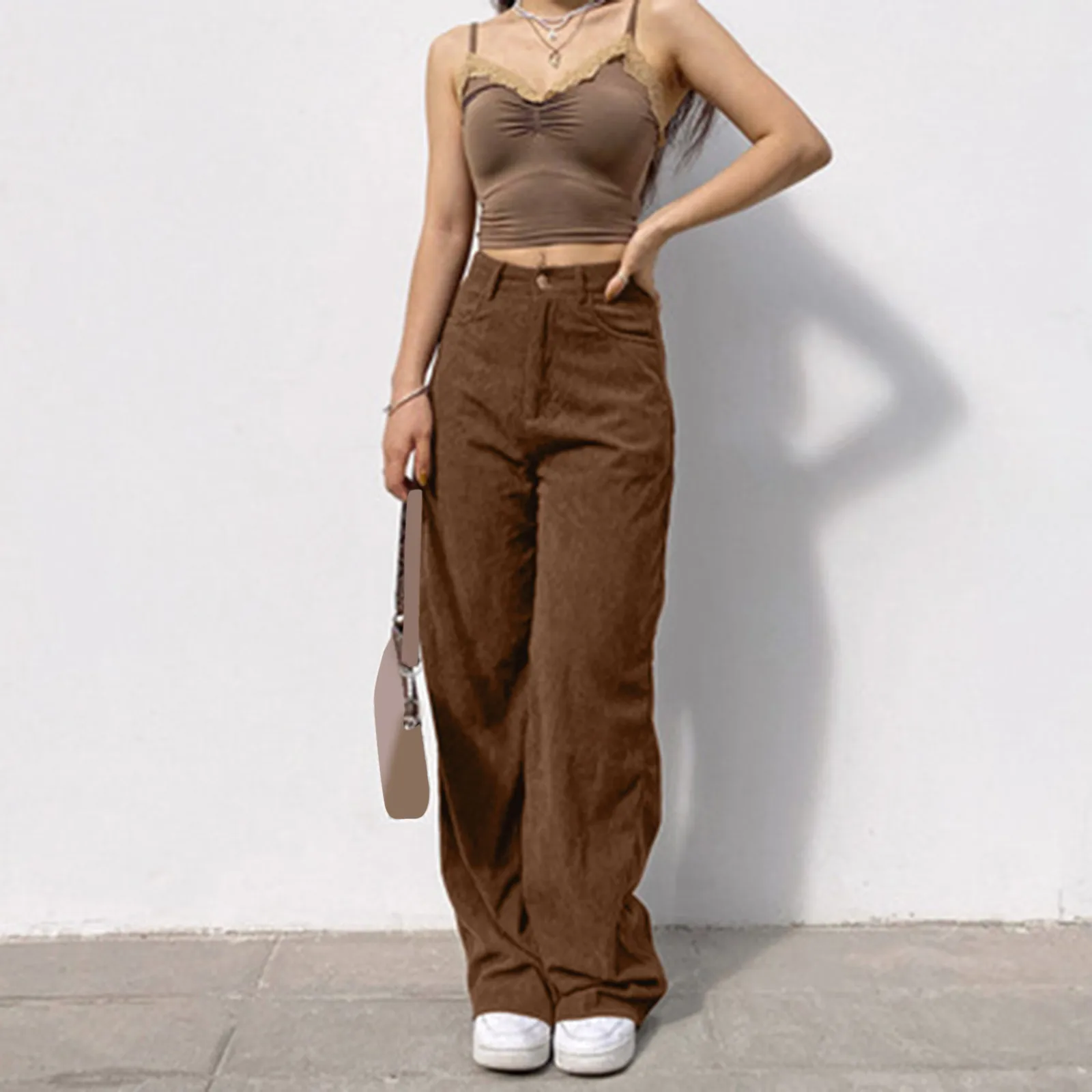 Fall breathable women's pants comfortable new clothing Women's corduroy mops fashion pleated wide-leg casual pants 2022 ladies cropped trousers