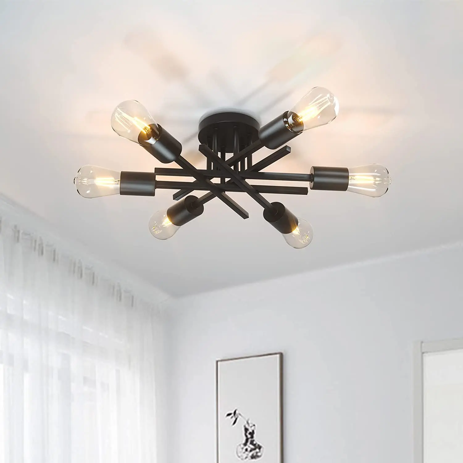 Modern Sputnik Ceiling Chandelier Nordic Semi Flush Mount Ceiling Lamp Vintage Home Decor Lights Lighting Fixture plafonnier LED led chandelier ceiling chandelier art lighting fixtures