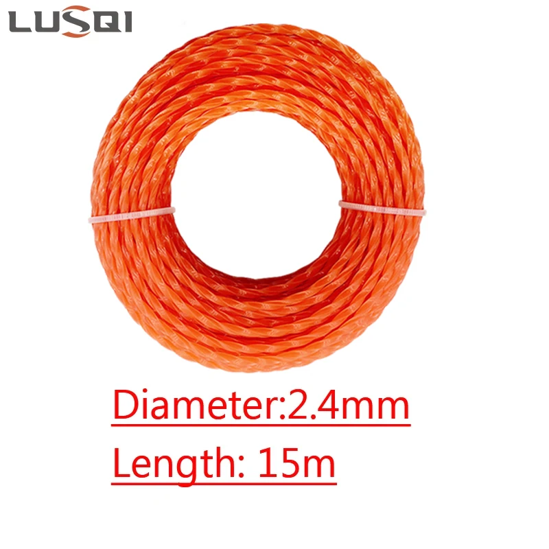 LUSQI 2.4mm*5m/10m/15m Grass Trimmer Line Nylon Spiral Brush Cutter Rope Lawn Mower Head Accessory