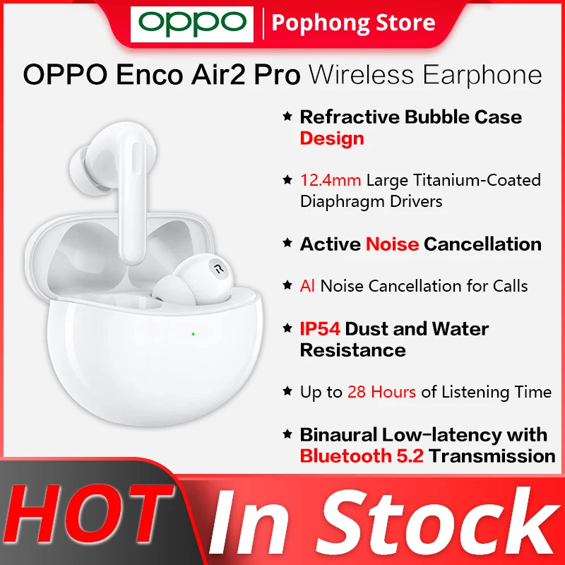 

OPPO Enco Air 2 Pro Air2 Pro Bluetooth 5.2 Earphone ANC Active Noise Cancel 12.4mm Deep Bass Booster IP54