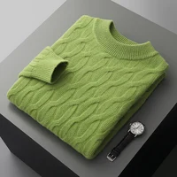 Autumn and winter new thick 100% wool cashmere sweater men's semi-high neck twisted pullover plus size coat casual knit top 2