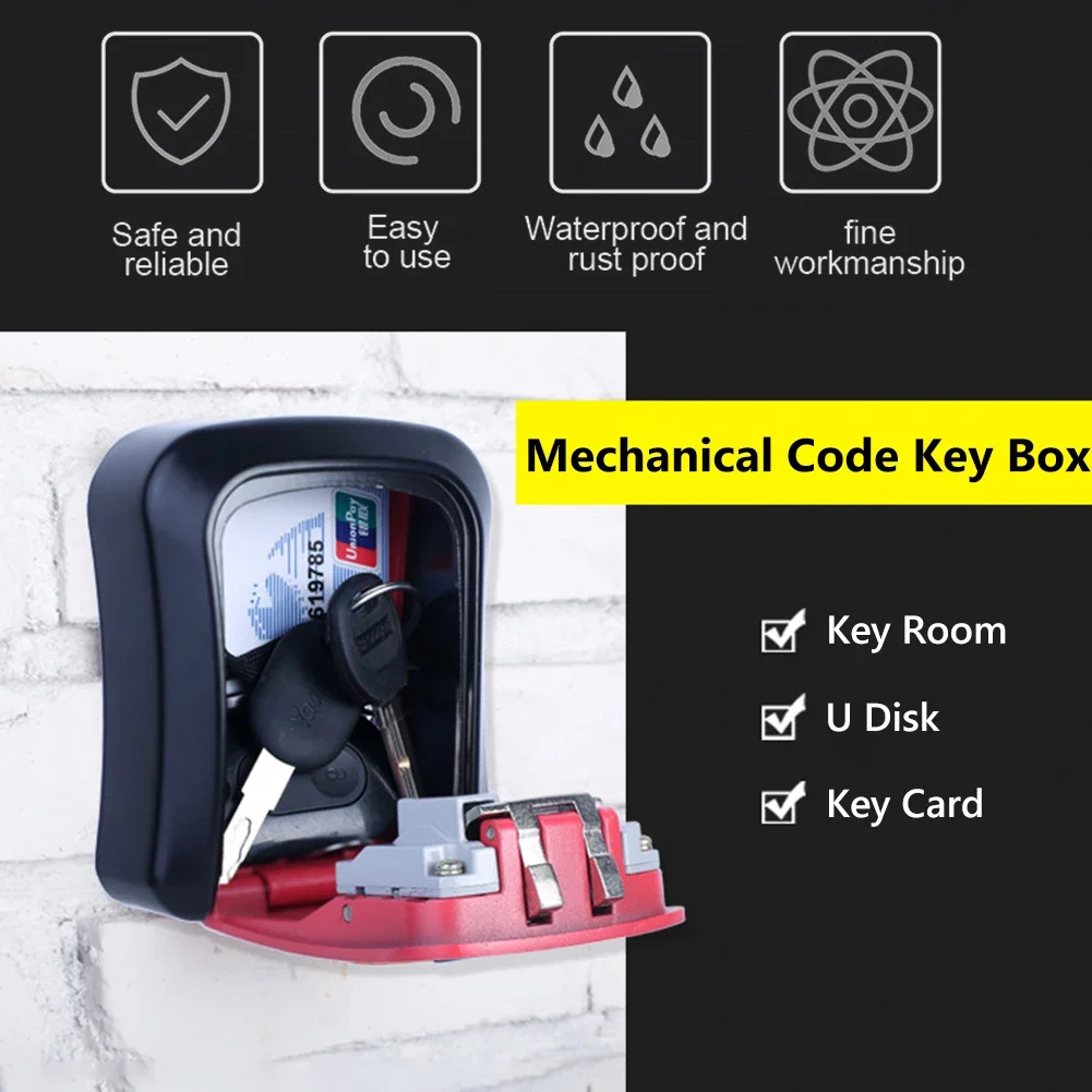 Wall Mount Key Lock Box 4 Digit Password Code Security Lock No Key Home Office Safe Secret Storage Box Organizer