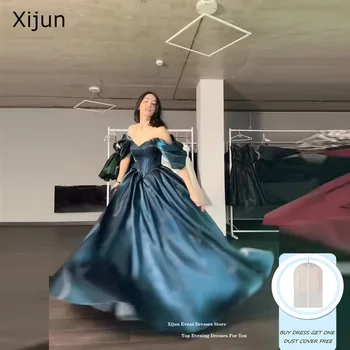 Xijun Modern Turquoise Evening Dresses Off The Shoulder A-Line Formal Prom Dresses Shiny Long Birthday Party Gowns Customized 1