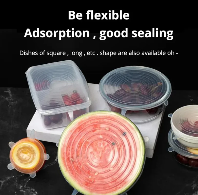 MOZHOU Transparent Silicone Kitchen 6Pc/Set Utensils Fresh-keeping Stretch Universal Bowl Cover Refrigerator kitchen accessories