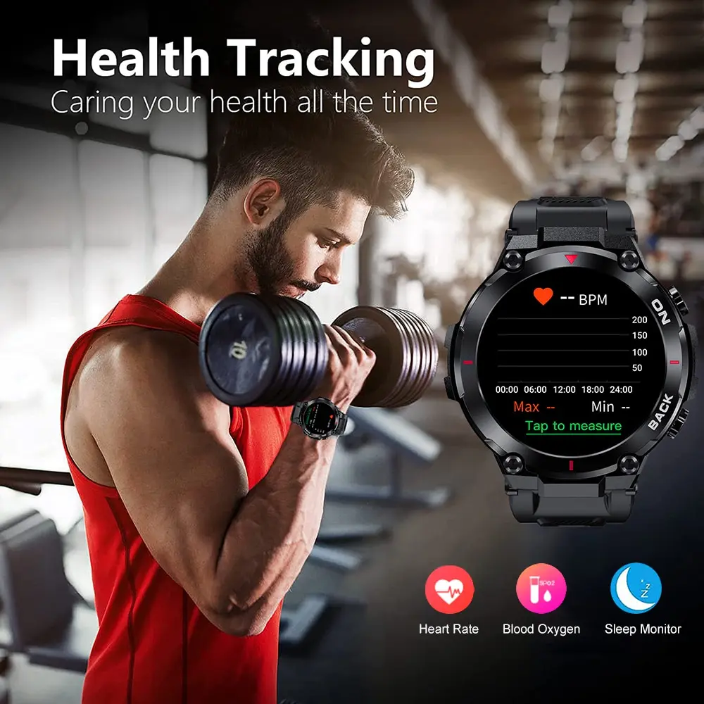 Outdoor Military Smart Watch Men 360*360 HD Screen Heart Rate IP68 Waterproof Sports Smartwatch Android IOS K37 smart watch