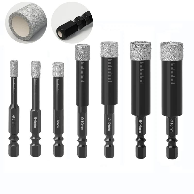 5~16mm Hex Handle Vaccum Brazed Diamond Dry Drill Bits Set Hole Saw Cutter for Marble Granite Ceramic Tile Glass Stone Hole Open 5 16mm round handle dry vacuum brazed diamond drilling dry drill bit hole saw cutter for granite marble ceramic tile glass stone