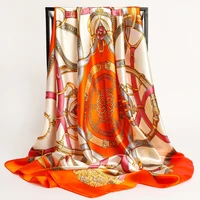 90*90cm Versatile Silk Scarf Women Large Shawl Floral Print Stoles Square Bandanna Luxury Brand Kerchief Female Foulard muffler 1