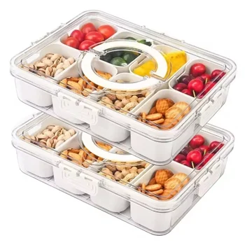 4Grid /8 Grid Snack Box Container, Portable Travel Charcuterie Board with Lid, Refrigerator Food Storage Box, Snack Organizer