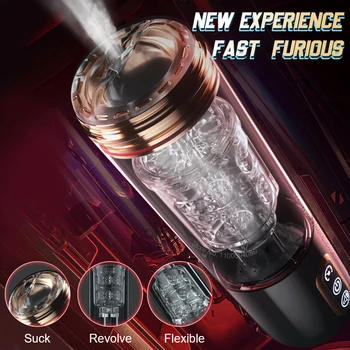 Masturbators for Men Automatic Sucking Telescopic Rotating Male Masturbator Cup Real Vagina Pocket Pussy Blowjob Machine Sex Toy 3