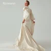 Customized Muslim Retro High Collar A-line Wedding Dresses Ruffle Satin Draped Pleat Ribbon Full Bride Dresses robe de mariée 3