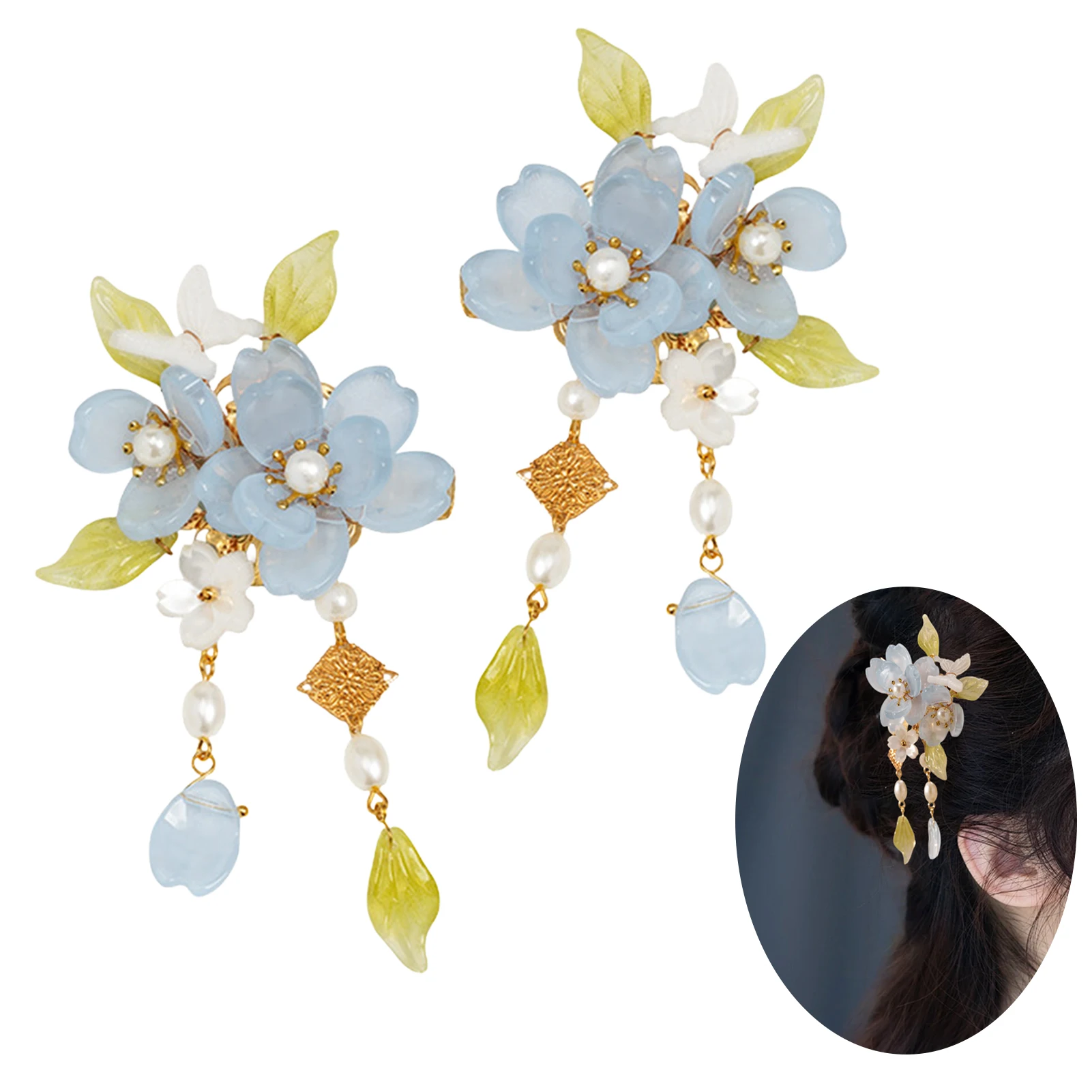 2 Stück Blumen-Haarspangen für Frauen, Vintage-Haarnadel im chinesischen Stil mit Quasten, eleganter, exquisiter Hanfu-Schmuck, Haar-Accessoires für Mädchen – Detail 1