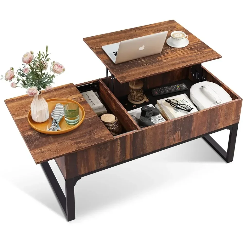 

Черный Кофейный Столик деревянный домашний скрытый отсек и ящик для квартиры ретро коричневый. Подъемный журнальный столик для гостиной