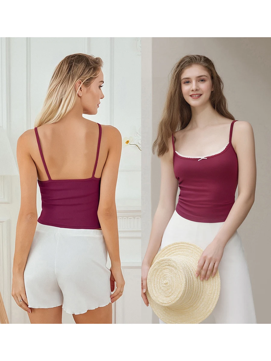 Elegant Lace Trimmed V-Neck Sleeveless Blouse with Adjustable Spaghetti Straps and Flattering  Fit Design for Women s