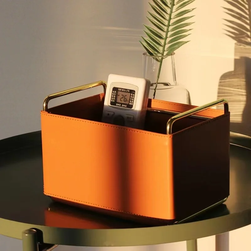 Leather Storage Box For Household Living Room Bedroom Office Desktop Remote Control Cosmetics Sundries Pen Holder storage tray