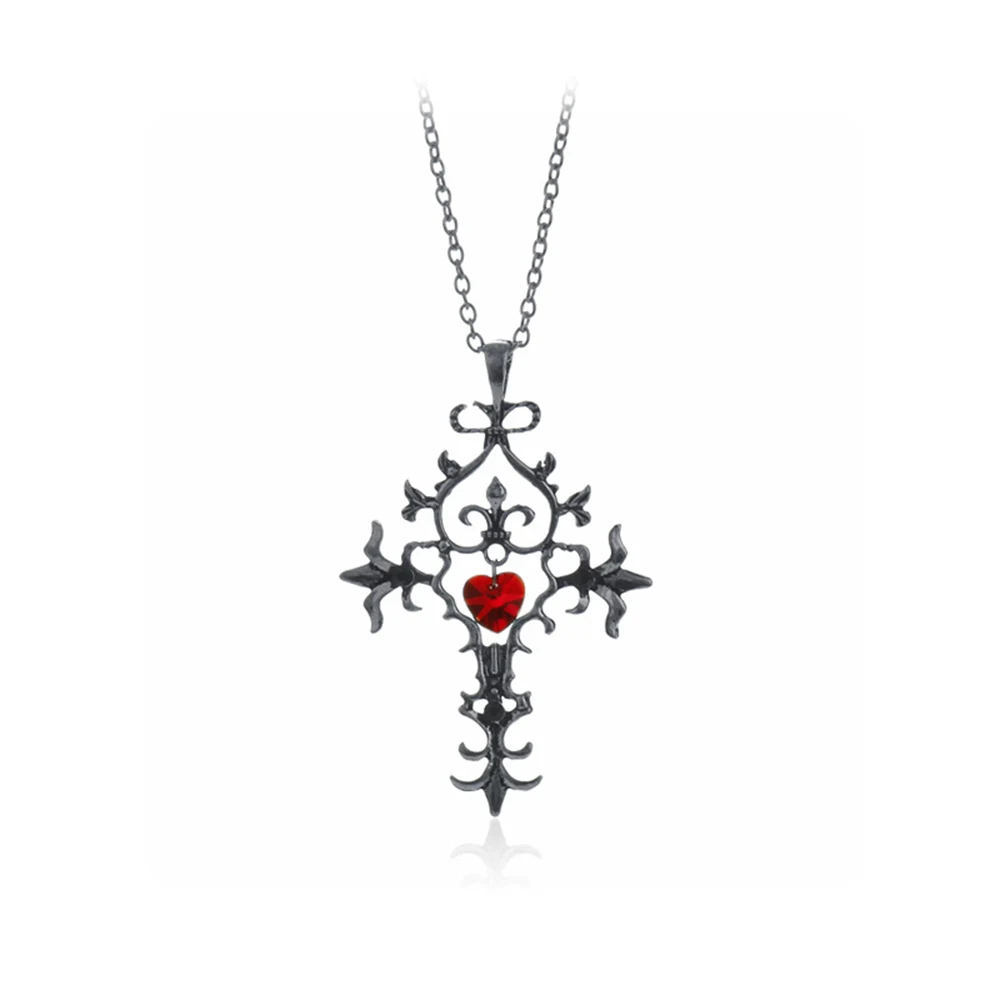 Mode Vampire Diaries Vintage Charme Einzigartige ROTE Heilige Herz Kristall Kreuz Anhänger Halskette Schmuck Geschenke