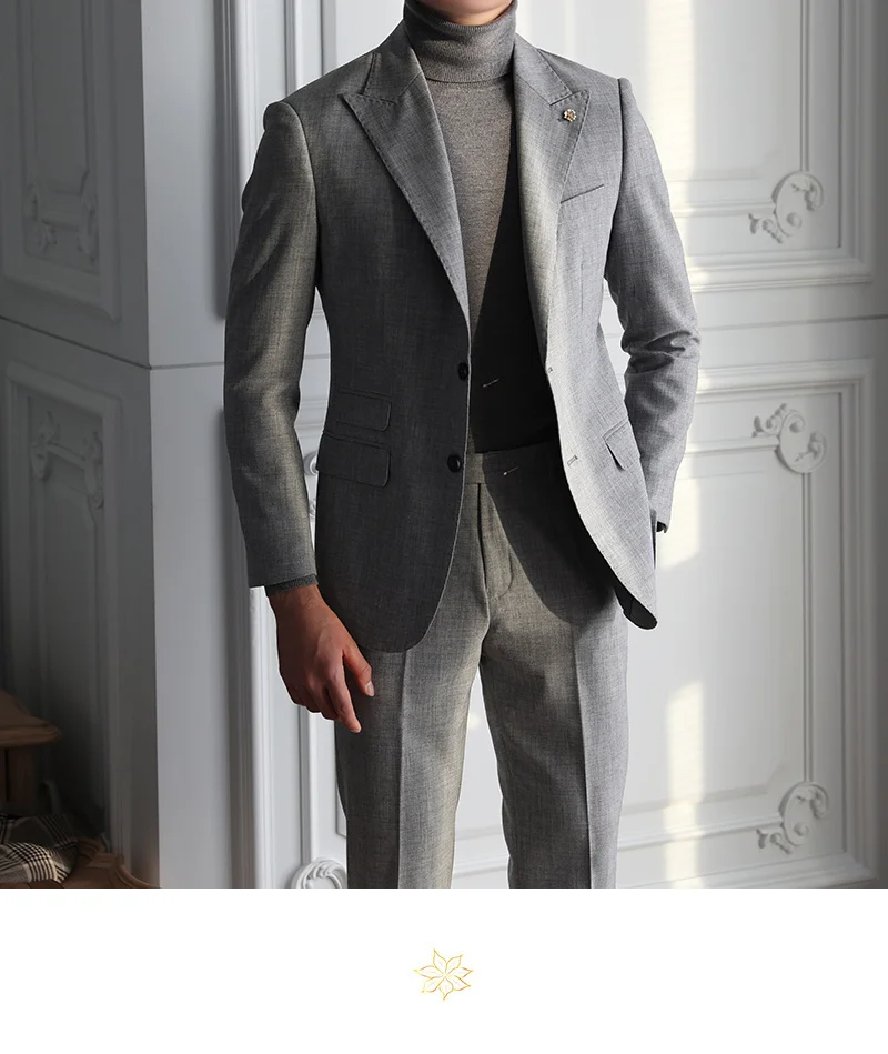 Suit Casual Men's Long Sleeve Business Men Tuxedo Suit Grey Dress Top Gentleman's Single Breasted Suit Fashion Trajes De Hombre coat suit for men