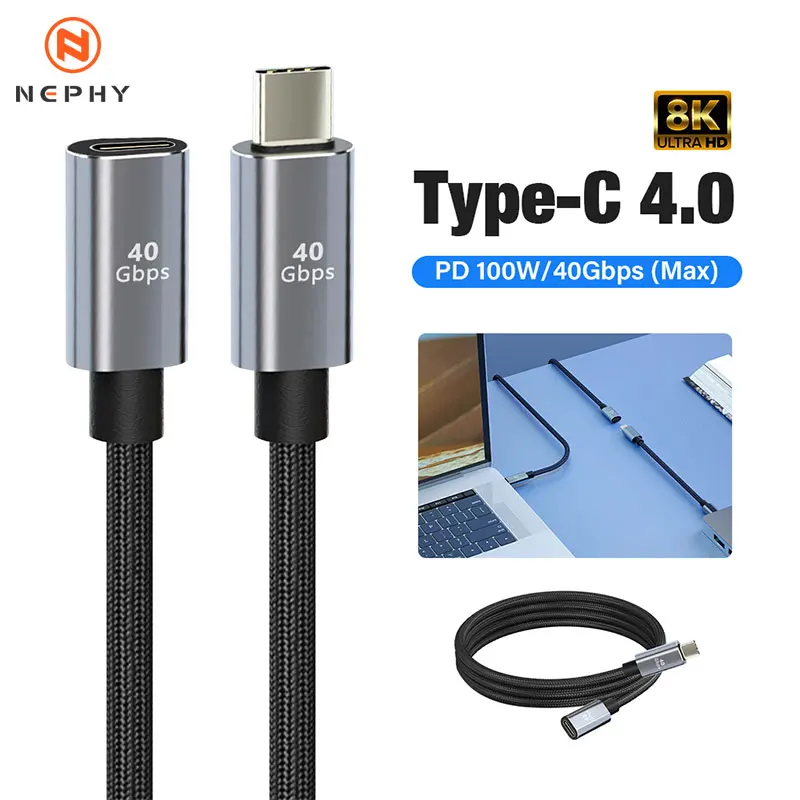 썬더볼트 4 USB C 연장 케이블 USB4 확장 40Gbps 데이터 케이블 8K@..