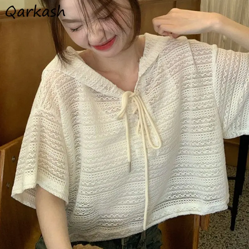 

Hooded Sunscreen Jackets Women Baggy Hollow Out Streetwear Vintage Summer Thin Sweet Minority Breathable Casual Vacation Mujer