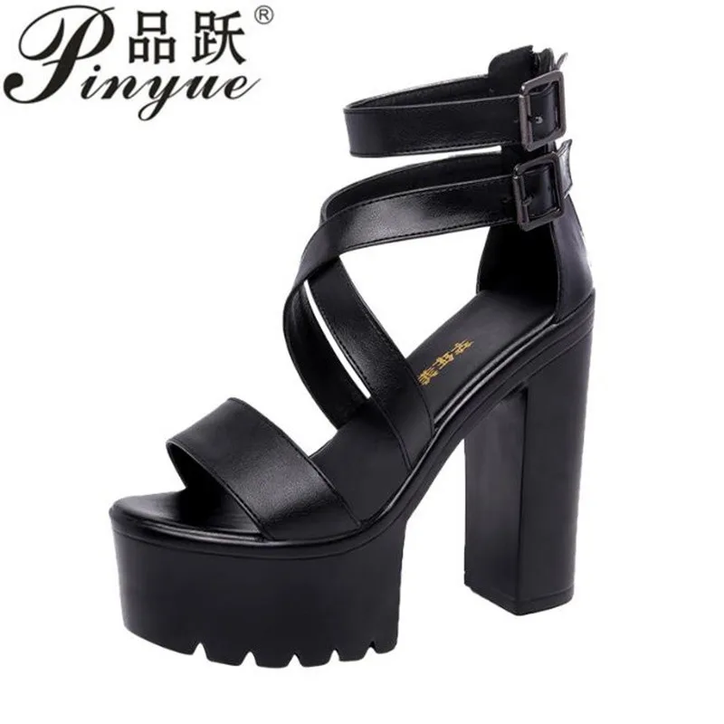 

15cm High Heels Sandals Ladies Platform Sandals Summer Bandage Block Heel Gladiator Sandals Party Shoe 32 43