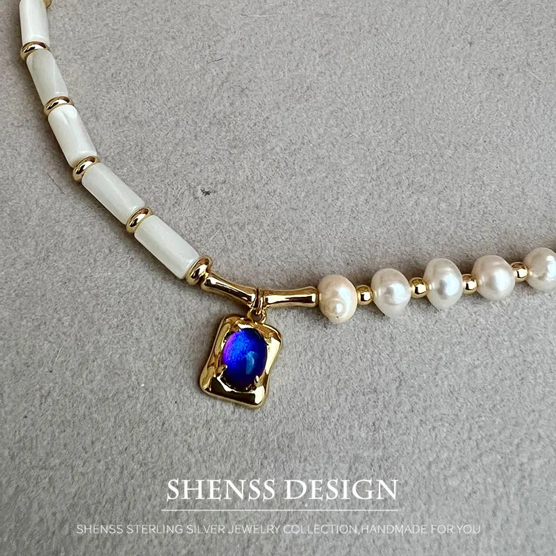 Natural 5-6mm Pearl Shell Necklace 14k Gold Package Pendant Accessories