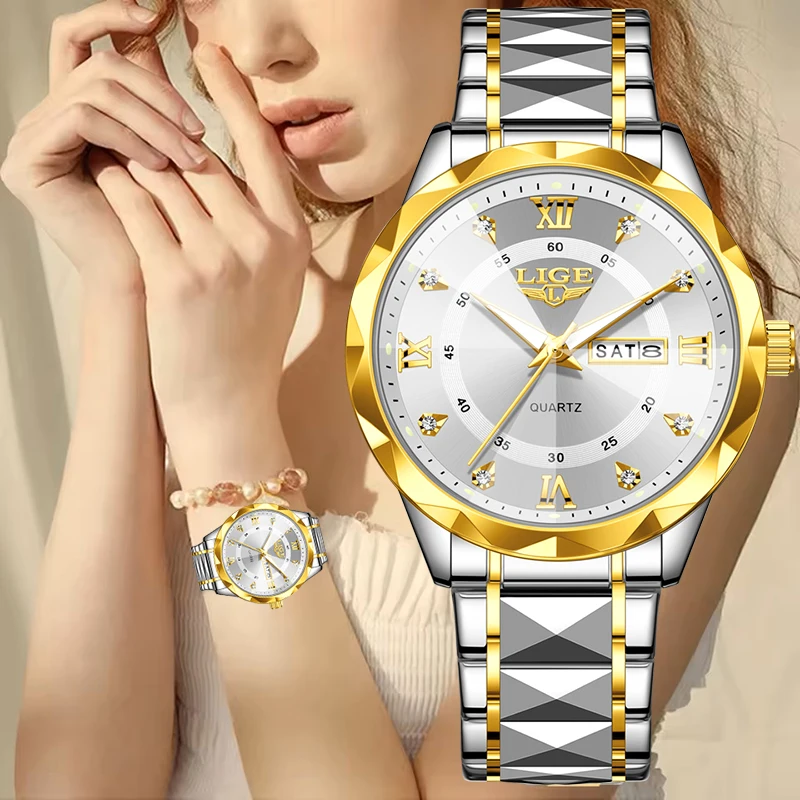 LIGE Women Watch Top Brand Luxury Round Stainless Steel Waterproof Watch For Women Fashion Simple Quartz Wristwatch Ladies Gift