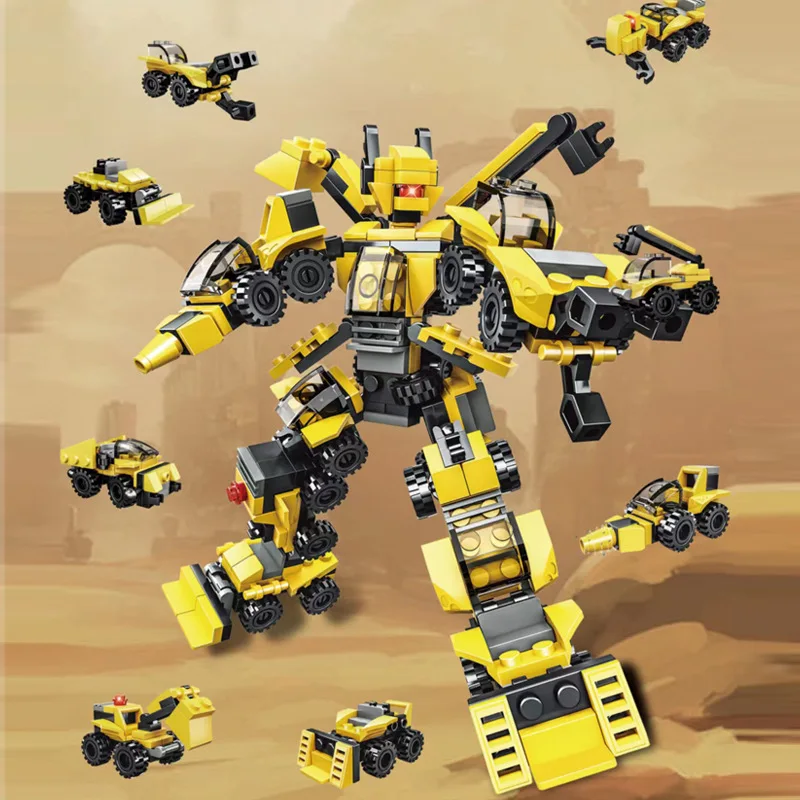 

Children's Assembled Building Block Toys Transformers 8 in 1 Engineering Mechs Fire Dinosaur Small Particles Assembled Model Toy