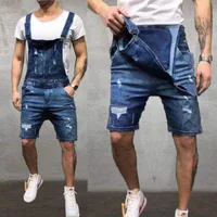 Spring Summer Men's Suspender Denim Jumpsuit Solid Color Fashion Jeans Pants Shorts 1