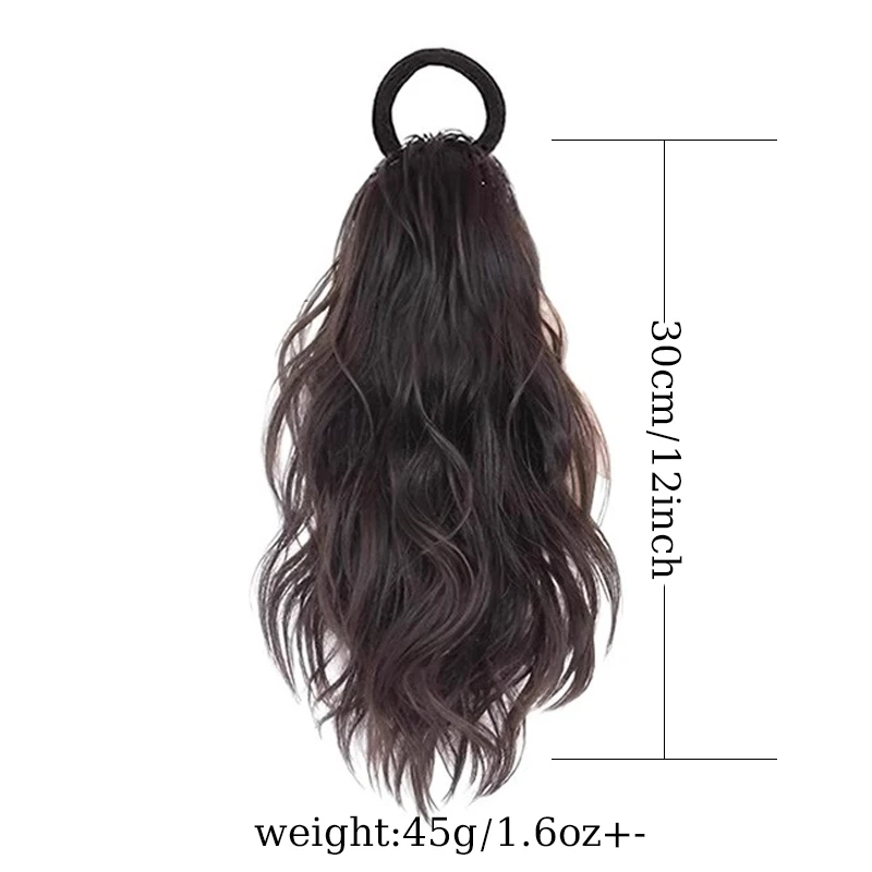 12inch Hair Ponytail Extensions Wig Wavy Curly Ponytail Hairpiece with Elastic Rubber Band Fluffy Wavy Ponytail for Women Wear