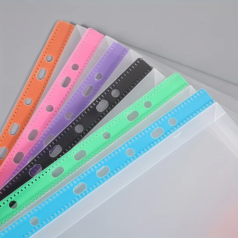 6pcs A4 Binder Pocket Plastic Envelopes Multiple Colors