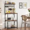 Kitchen Bakers Rack with Hutch, Coffee Bar Station 4 Tiers, Microwave Oven Stand with 6 S Hooks and Pegboard, Kitchen Microwave 3