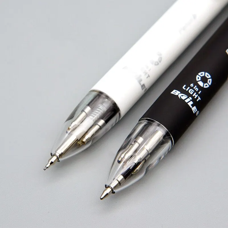 Multifunction Ballpoint Pen 6-in-1 Push Type Six Colors Press Pens School Office Supply