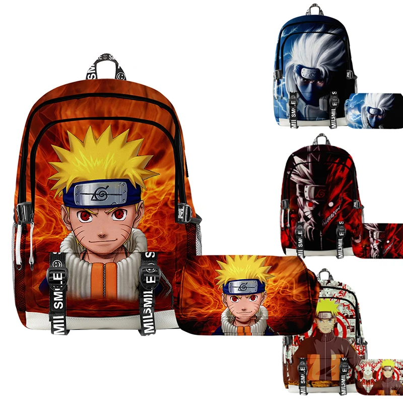 

2pcs/set NARUTO Hokage Case Backpack Uzumaki JP Anime Children Boys Girls Double-deck Backpack Set Teenager Waterproof Schoolbag