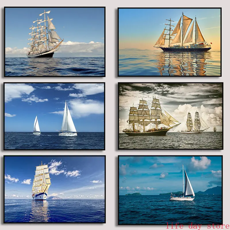 Modern Seascape Poster Ship Sailing In The Wave Canvas Painting Wall Art Picture Decorazione Per Soggiorno Nordic Home Decor